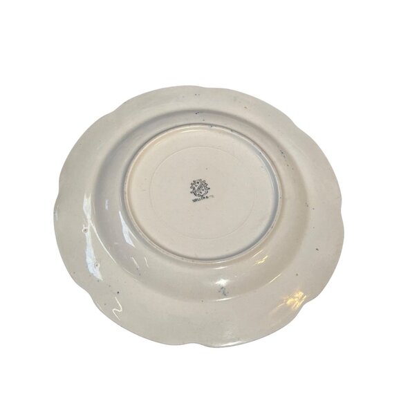 Antique Mellor & Co. Flow Blue 9" Dinner Plate Vernon Scalloped + Plate hanger - Picture 3 of 7